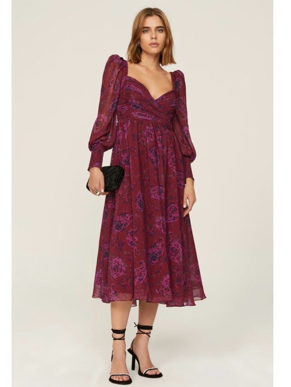 Badgley Mischka Floral Open Back Midi Dress